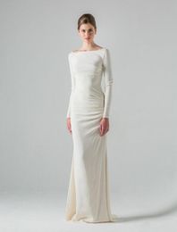 Simple Sheath Wedding Party Dresses Bateau Neckline Elegant Long Sleeves Floor Length Beach Garden Wedding Gowns1557722