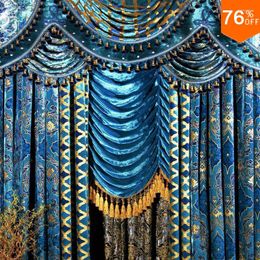 Curtain Living Room For Window Wedding Romantic Velvet Valance Beaded Gold & Royal Blue Blackout Luxury Curtains Bedroom