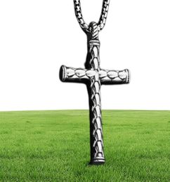 Fashion Men Jewelry Stainless Steel Cross Pendant Necklaces Cylindrical Design 70cm Long Chain Punk Necklace For Mens327F8728402