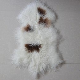 Carpets NMR010 Natural Brown Spotted White Tibet Lamb Rug Genuine Mongolian Sheepskin Fur Hide Sheep Mat For Home