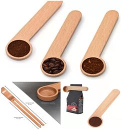 Wood Coffee Scoop With Bag Clip Tablespoon Solid Beech Wood Measuring Scoop Tea Coffee Bean Spoon Clip Gift DH50124779872