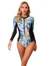 Women's Swimwear Rash Guard Long Sleeve Women 2024 Bikini Woman Swimsuit One-Piece Swimming Suit Print Beachwear Bath Monokini