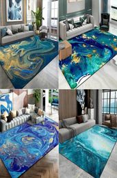 Carpets Nordic Luxury Abstract Living Room Area Rug Watercolour Blue Green Ocean Fluid Marble Gilt Golden Carpet Bedroom Bedside No5905181