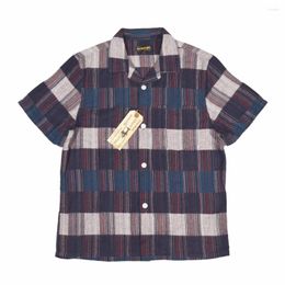 Men's Casual Shirts BOB DONG Mix Stripe And Cheque Shirt Vintage Fashion Men Short Sleeve
