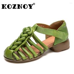 Dress Shoes Koznoy 3cm Weave Genuine Leather Sandals Slides Comfy Women Breathable Fashion Designer Hollow Ladies Summer Flats Hook