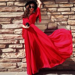 Party Dresses Solid Colour Ultra Long Dress For Women Ankle Length Chiffon Large Swing Beach Flowing 2024 Summer