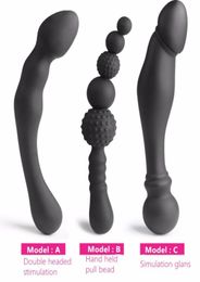 NEW 3 Styles Manual Black Big Pull Beads Anal Plug Silicone Dildo Anal Double Head Butt Plug Sex Toys For Gay Men6297101