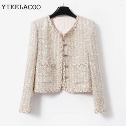 Women's Jackets Golden Sequin Tweed Jacket For Autumn/winter Unique Top Classic One Piece