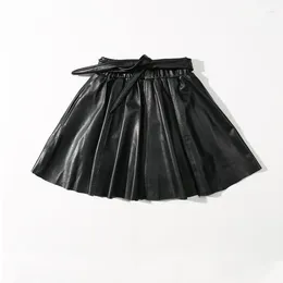 Skirts Genuine Leather Spring 2024 Elastic Waist Short Skirt Ladies Sheepskin A-line Playful Mini Pleated
