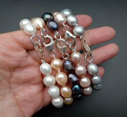 8quot 10x12mm White Black Grey Pink Purple Cultured Pearl Bracelet silver clasp 9252099748