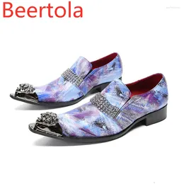 Casual Shoes Men's Fashion Printed Cow Leather Flower Loafers Mens Metal Decoration Oxfords Man Party Zapatos Para Hombres