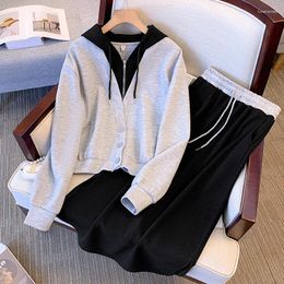 Work Dresses Casual Cotton Two-pieces Set For Women Hooded Sweatshirt Tops And Skirt Female Spring Autumn Large Size 4XL Sport Matching