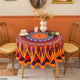 Table Cloth Washable Stain Protection Round Tablecloth 152cm Boho Style Mandala Polyester Weatherproof Tablecloths For Kitchen Garden Coffee