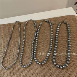 High Grade Grey Pearl Necklace for Women with French Personality Simple and Versatile Temperament Fashionable Neck Chain Collarbone