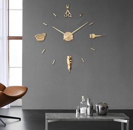 Luminous 3d Wall Clock Large Clocks Modern Design Luminova Watch Sticker Mirror Hairdresser039s hairdressing Barber039s Hair1819611