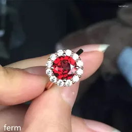 Cluster Rings KJJEAXCMY Fine Jewelry Sunflowers Women's Ring 925 Silver Inlaid Natural Garnet Wholesale Ladies