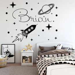 Party Supplies Space Ship Decal Boys Name Rocket Wall Stickers For Kids Bedroom Decals DIY Nursery Decor Custom Names Wallpapers LC1687