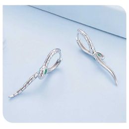 Earrings Silver Snake Ear Buckles Green Zircon Hoop Earrings for Women Personalised Jewellery Gift 230831