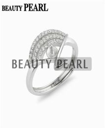 Fanshaped Ring Pearl Settings 925 Sterling Silver Cubic Zirconia Semi Mounting DIY Jewellery Making 5 Pieces6600031