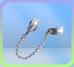 NEW Classic 925 Sterling Silver Jewellery accessories Safe Chain Logo Original Box for Bracelet DIY Charms Safe Chain Free Shipping9211238