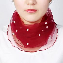 Scarves Fashion Beaded Lace Neck Scarf Women Summer Mesh Collar Transparent Fake Pearl Necklace Clothing Accessories