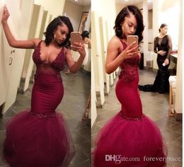 2019 Cheap Long Red Mermaid Prom Dress V Neck Open Back Applique Formal Holidays Wear Graduation Evening Party Gown Custom Made Pl8718084