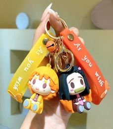 Keychains 2021 Anime Kimetsu No Yaiba Keychain Kamado Nezuko 3D Rubber Pendant Keyring Cosplay Props Accessories Gift Jewelry6712446