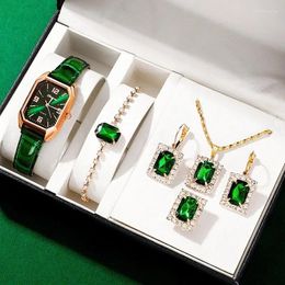Wristwatches Luxury Fashion Square Women's Watches Brand Ladies Quartz Wristwatch Classic Simple Femme Green Leather Band Relogio Feminino