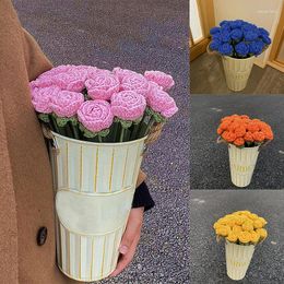 Decorative Flowers 1pc Knitted Flower Rose Fake Single Artificial Bouquet Hand-woven Crochet Home Table Decorate Wedding Accessory Gifts