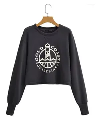 Women's T Shirts Women O-Neck Spring 2024 Fashion Black Cotton Loose Young Girls Casual Letter Print Beige Long Sleeve Short Tops