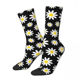 Women Socks White Daisy Autumn Modern Floral Print Stockings Casual Men Soft Pattern Cycling Non Skid