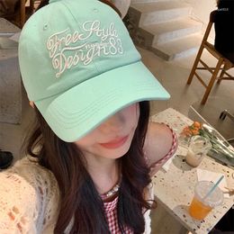 Ball Caps Cute Candy-colored Baseball With Letter Embroidery Spring And Summer Versatile Retro Wide Brim Sunshade Women's Hats