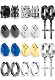 10 Pairs Magnetic Stud Earrings Stainless Steel Non Piercing Dangle Hoop Earrings Unisex Clip on CZ Magnet Earring Set8961810