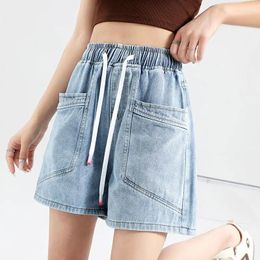 Women's Jeans Summer Denim Shorts Woman Fashion Washed Cotton Baggy Short Pants Drawstring Loose Straight Casual Jean Q836