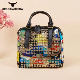 Shoulder Bags Big Capacity Totes Bag Women Colorful Printed Diamonds Beading Crossbody Fashion Shiny Flaps Leather Handbag