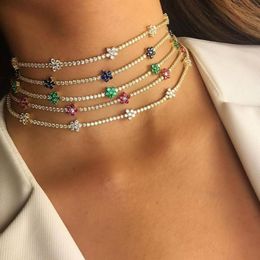 328cm cz tennis choker necklace for women 2019 spring new design cz flower charm gorgeous choker1222615