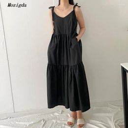 Casual Dresses Summer Strapless Dress Women Long V-Neck Ladies High Waist Loose A-Line Chic Tank Female