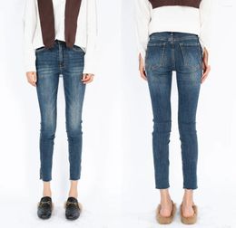 Women's Jeans High Quality MO Women Slim Hem Split 2 Colours Fashion Zipper Waist Cropped Pants For Ladies 2024