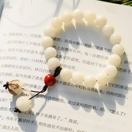 Strand Retro Single Ring Buddha Bodhi Son Hand String Small Lotus Pendant Women Simple Gift White Jade Root Bracelet Men