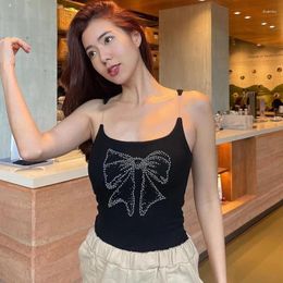 Women's Tanks 2024 Summer Diamonds Slim Crop Tank Top Women Spaghetti Strap Sleeveless Casual Versatile Trends Y2k T Shirt Streetwear