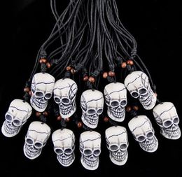 Jewelry Whole 12pcs Imitation Yak Bone Carving Halloween Horror Skeleton Skull Head Pendants Necklace Gifts for men women0397309385