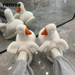 Slippers Women Winter Home Cute Duck Fuzzy Slipper Cartoon Slides Snug Bedroom Warm Cotton Shoes Lovers Indoor Flip Flops