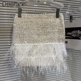 Skirts Girl Blingbling Sequin Skirt 2024 Spring High-end Korean Style Woman Feather Tassel Pleated High Waist Short Hip