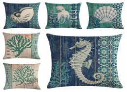 vintage marine cushion cover coral seafan sofa chair throw pillow case sea horse cojines nautical almofada5565763