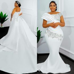 2024 Mermaid Wedding Dress For Bride Bridal Gowns With Detachable Train One Shoulder Rhinestones Beaded Satin Wedding Gowns for African Black Women Marriage D231