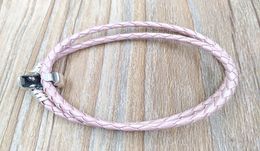 Moments Double Woven Leather Bracelet - Pink Authentic 925 Silver Fits European Style Jewellery Charms Beads Handmade Andy Jewel 590705CMP-D4465641
