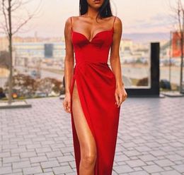 Casual Dresses Fashion Women Sexy Dress Sleeveless Sling Solid Color Pleated Split Evening Party Summer Tight Pure