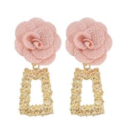 Dangle Chandelier Romantic Pink Flower Drop Earrings For Women Bohemian Geometric Gold Metal Earring Summer Holiday Party Jewelr3195178