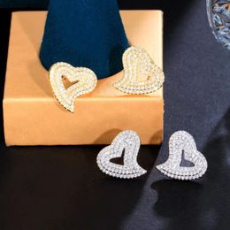 Stud Earrings ThreeGraces Exquisite Full Cubic Zirconia Gold Colour Big Heart Shape For Women Korean Fashion Daily Jewellery E1138