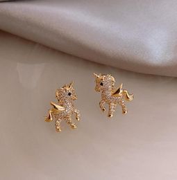 18K Gold Plated Luxury Brand Designers Unicorn Letters Stud Clip Chain Geometric Famous Women Geometry Crystal Rhinestone Pearl Ea5619118